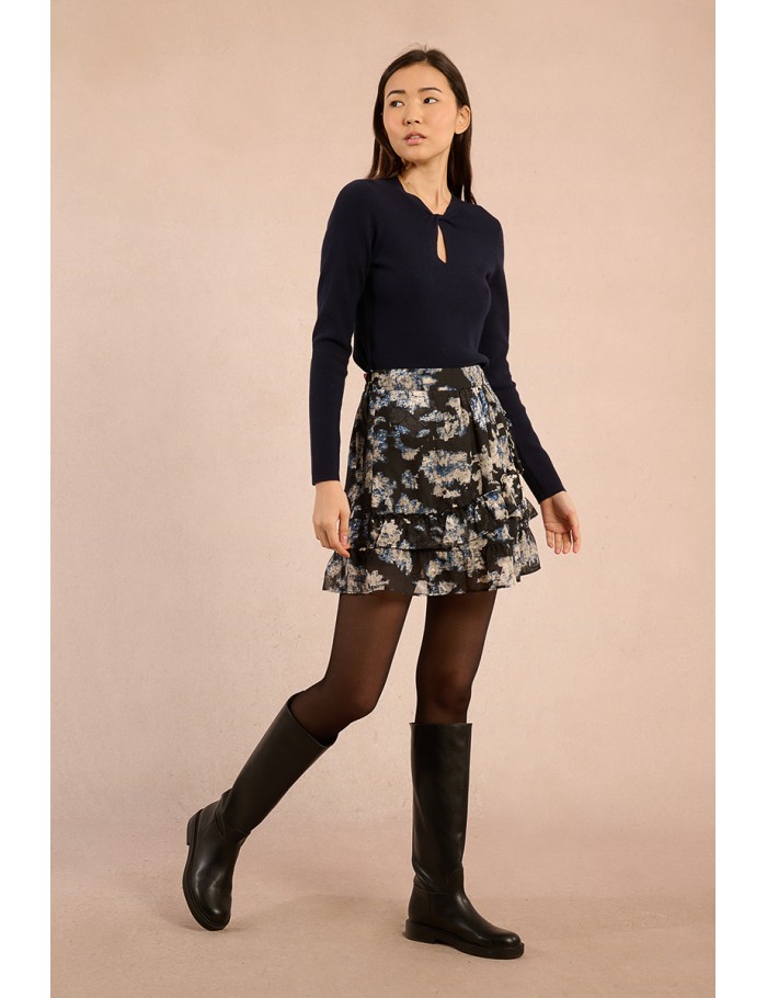 Falda corta con estampado y volantes
