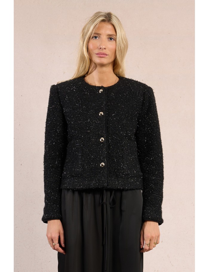 Short textured jacket, metallic threads