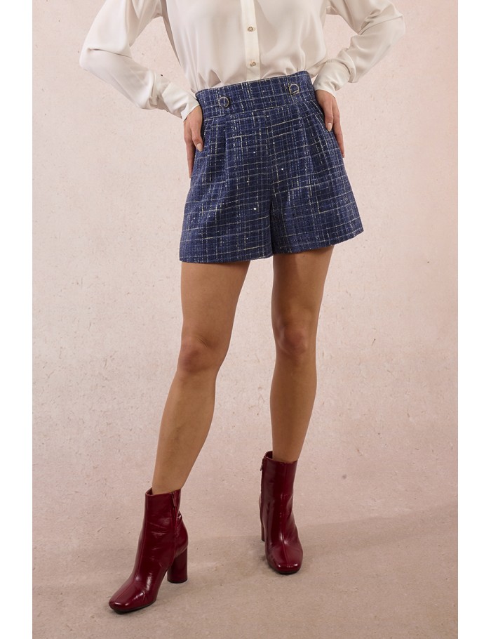 Short taille haute en tweed