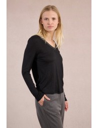 T-shirt à col V, orné de strass
