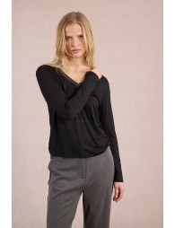 T-shirt à col V, orné de strass