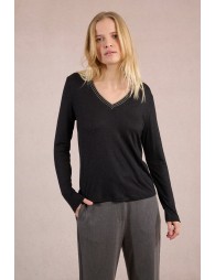 T-shirt à col V, orné de strass