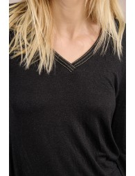 T-shirt à col V, orné de strass