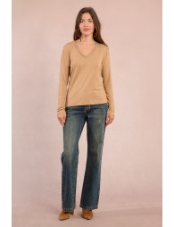 T-shirt à col V, orné de strass