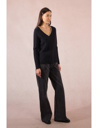 Sweater with iridescent collar trim