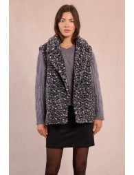 Sleeveless cardigan, leopard fur effect