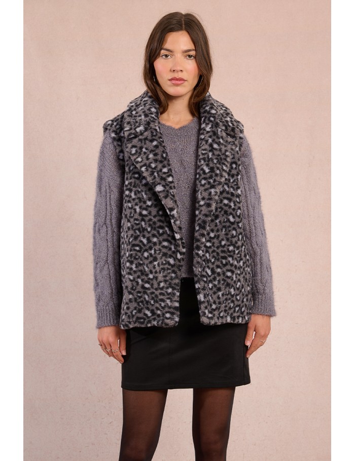 Gilet sans manches, effet fourrure léopard