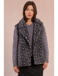Gilet sans manches, effet fourrure léopard