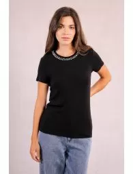 T-shirt droit, col perlé