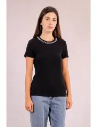 T-shirt droit, col perlé