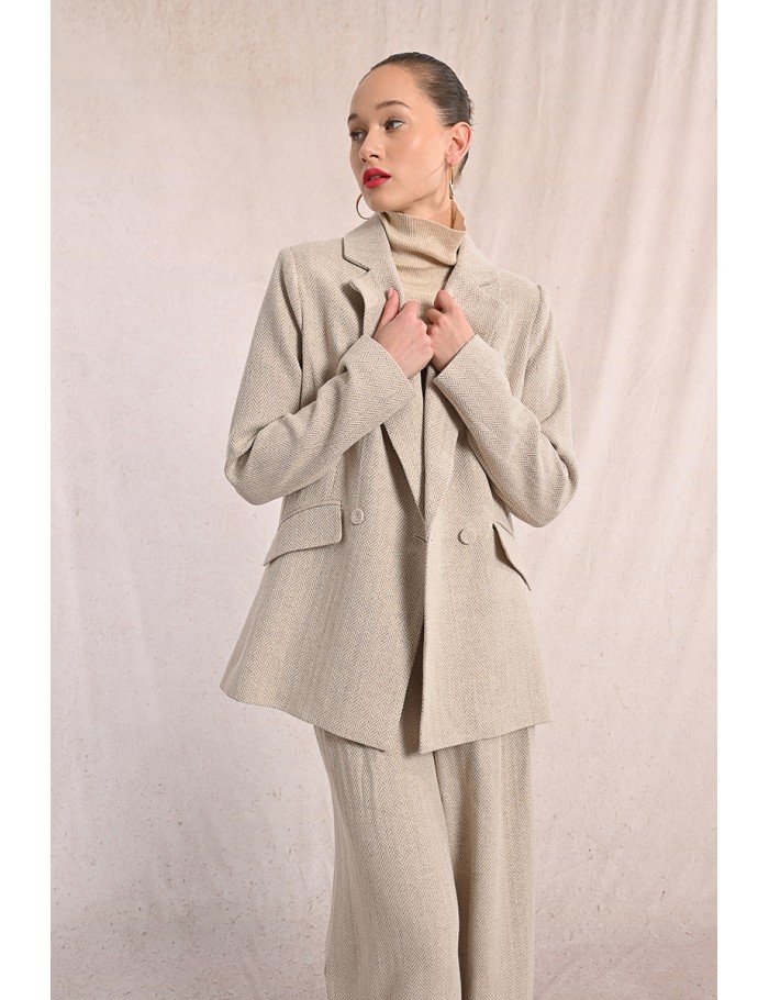 Straight blazer jacket with herringbone