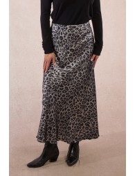 Long satin skirt, leopard print