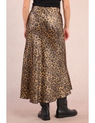 Long satin skirt, leopard print