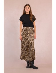 Long satin skirt, leopard print