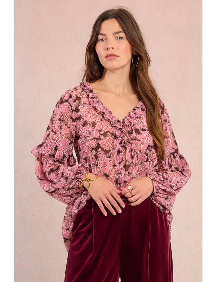 Blusa  de manga larga con estampado y volantes