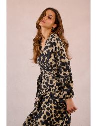 Long animal print wrap dress