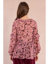 Blusa  de manga larga con estampado y volantes