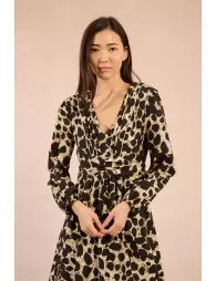Vestido de manga larga con estampado y lazada