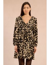 Robe courte plissée léopard