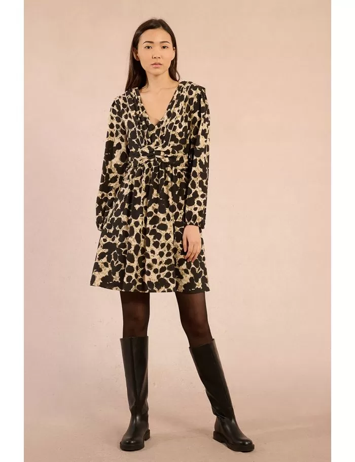 Vestido de manga larga con estampado y lazada
