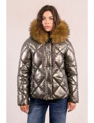 Quilted and iridescent down jacket