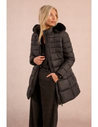 Long quilted puffer jacket with hood