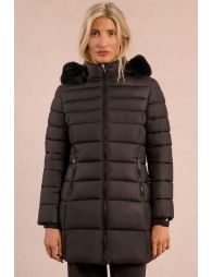Long quilted puffer jacket with hood