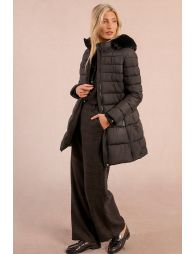 Long quilted puffer jacket with hood