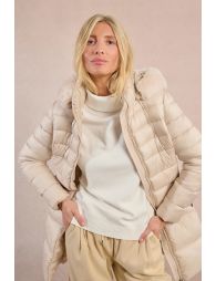 Long quilted puffer jacket with hood