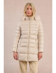 Long quilted puffer jacket with hood