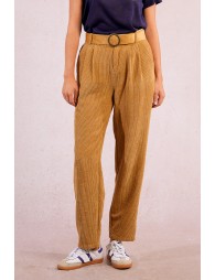 Belted velvet trousers