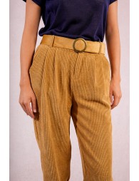 Belted velvet trousers