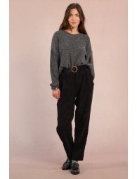 Belted velvet trousers