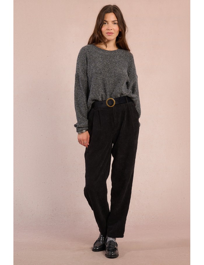 Pantalon ceinturé en velours