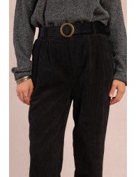 Belted velvet trousers