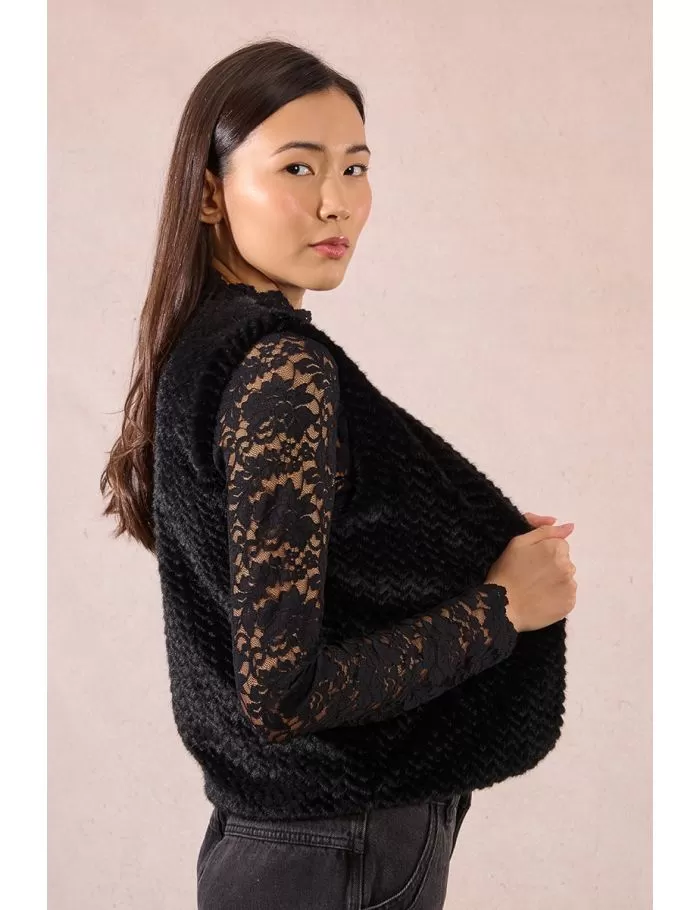 Gilet sans manches en fausse fourrure en zigzag