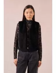 Gilet sans manches en fausse fourrure en zigzag