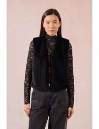 Zigzag faux fur vest