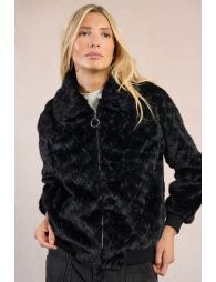 Veste texturée, imitation fourrure en zigzag