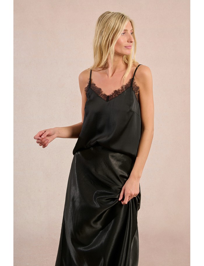 Satin camisole, lace trim