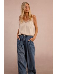 Satin camisole, lace trim