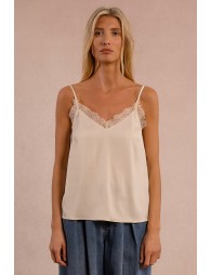Satin camisole, lace trim