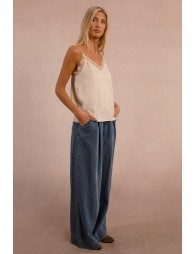 Satin camisole, lace trim