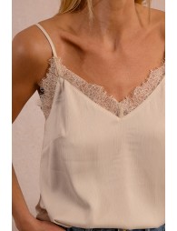 Satin camisole, lace trim