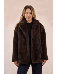 Button-down coat, imitation fur