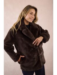 Button-down coat, imitation fur