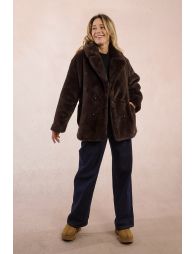 Button-down coat, imitation fur