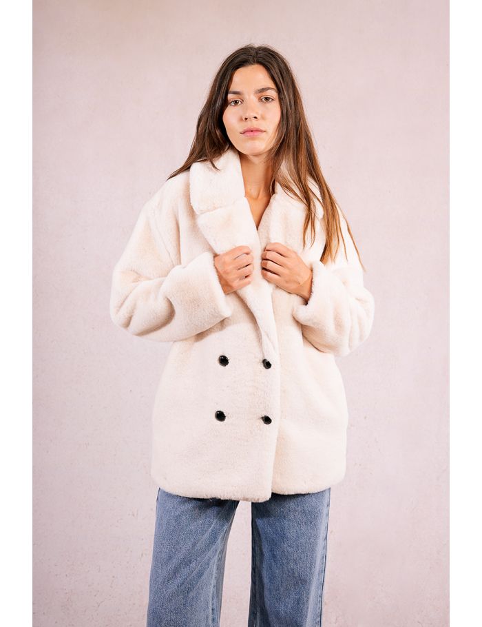 Manteau boutonné, imitation fourrure