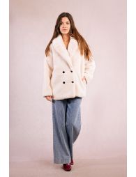 Button-down coat, imitation fur
