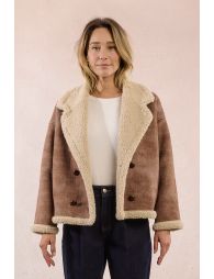 Abrigode manga larga efecto ante y borrego